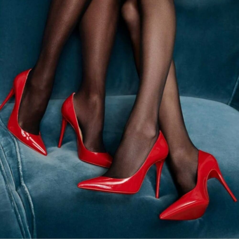 Christian Louboutin Patent Leather Pointed-Toe Stiletto Pumps in Red - Picture 2 of 15